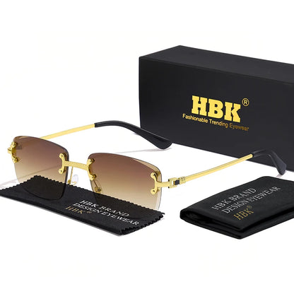 HBK Square Rimless Sunglasses Women Retro Metal Sun Glasses Men Luxury Party Business Gradient Shades 2024 Summer Style