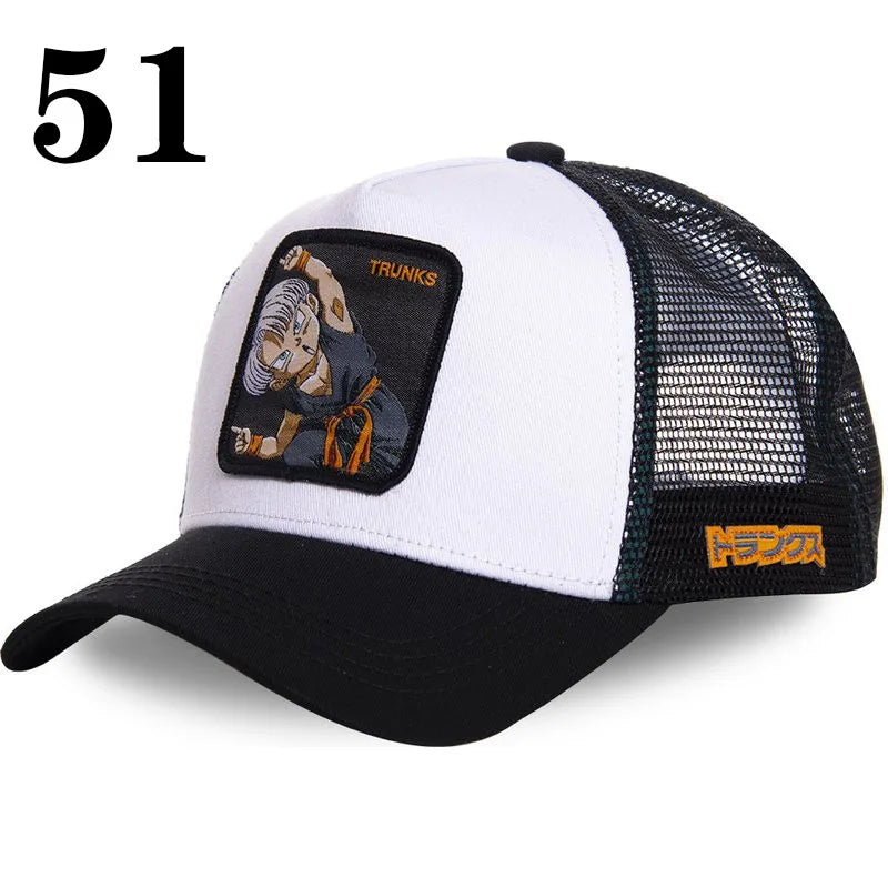 Casquette de baseball imprimée à l'effigie d'un personnage de l'anime Dragon Ball pour hommes et femmes – Casquette hip-hop – Casquette en maille pour camionneur – Protection solaire d'été pour les activités en plein air
