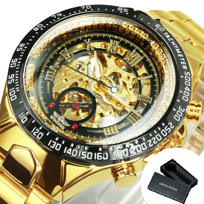 Montre automatique pour homme WINNER – Modèle squelette transparent, aiguilles luminescentes, bracelet en acier inoxydable, montre mécanique de marque de luxe