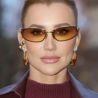 Oval Frameless Y2K Luxury Sunglasses Brand Design High-end Styling Punk Sunglasses Outdoor Retro Personality Sunglasses Women