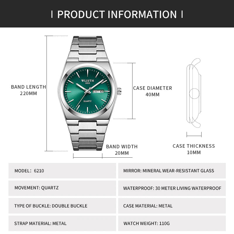 Man Watch Quartz Watch Luxury Waterproof Luminous Date Week Stainless Steel Men's Watch Male relógios masculino reloj hombre