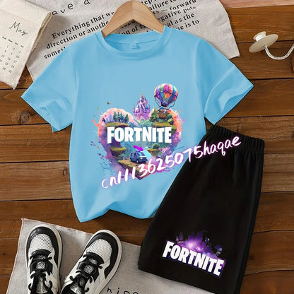 Hot Fortnites Kids T Shirt Shorts Set Cartoon Figure Printed T Shirts Children Tops Summer Casual Sportswear Kids Boys Clothing