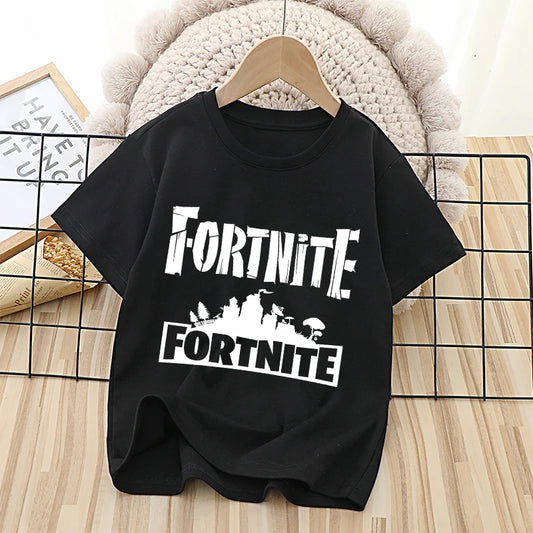Fortnites Theme Cartoon Printed T-Shirt Summer Child White Cotton T-Shirt Cartoon Hot Game Fortnite Short Sleeve