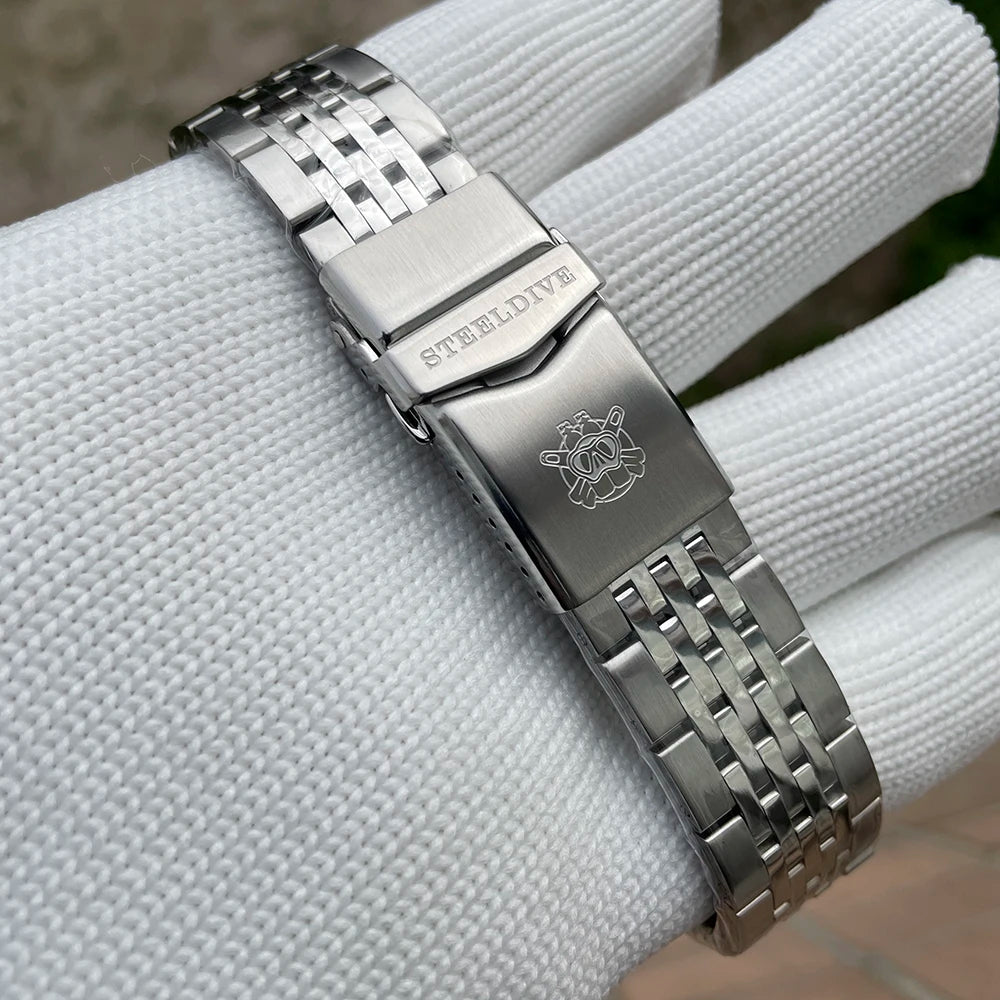 SD1967 Milled Clasp Bracelet Steel Bezel 43mm Steeldive Sapphire Glass 20ATM Water Resistant NH35 Automatic Man Dive Watch