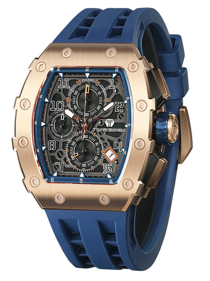 Reloj TSAR BOMBA para hombre, marca de lujo, diseño tonneau, impermeable, de acero inoxidable, reloj de pulsera de moda rectangular para hombre