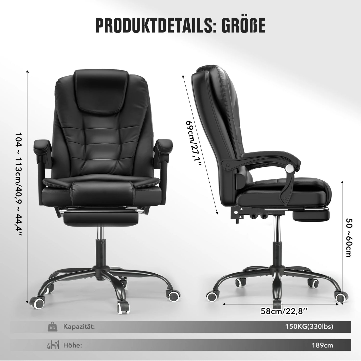 Ergonomic office chair with massage function, executive chair desk chair with armrests headrest footrest computer chair Black