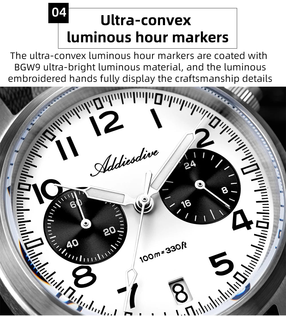 Orologio da uomo ADDIESDIVE 2025 New Panda Eye, retrò di lusso, quarzo VK64, cronografo sportivo, impermeabile 100M, luminoso