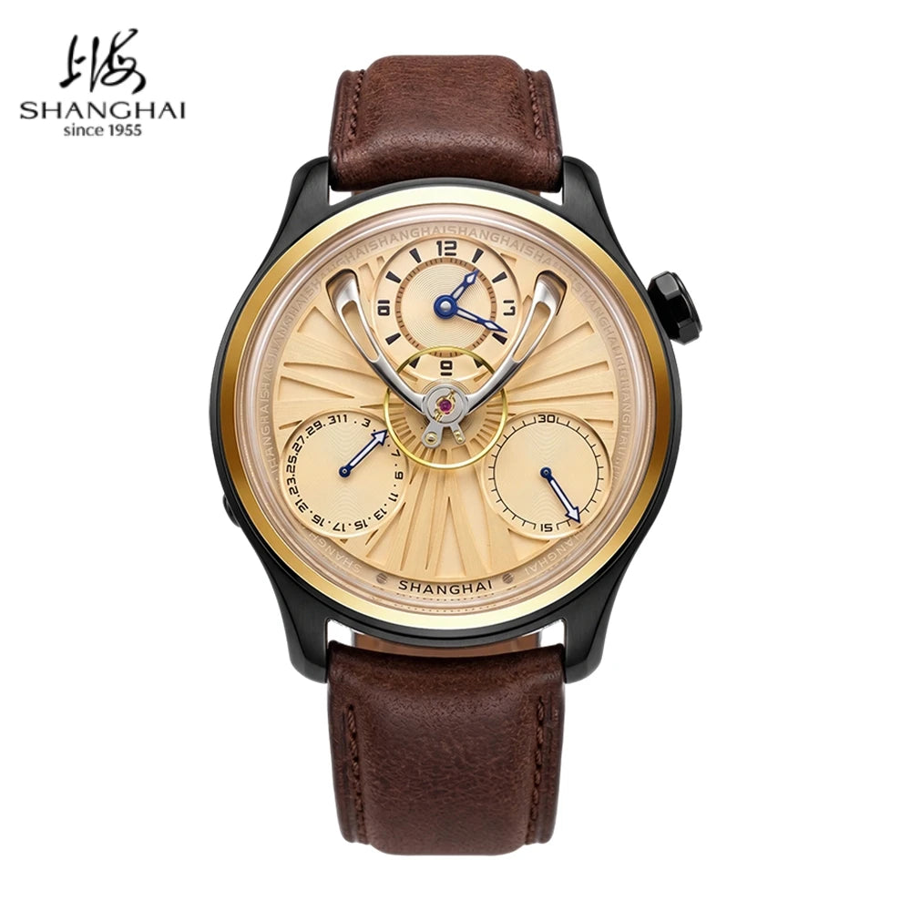 Shanghai Watch Central Flywheel Men's Watches 42.5mm Automatic Watches Fashion 316L Stainless Steel Mechanical Wristwatch 877