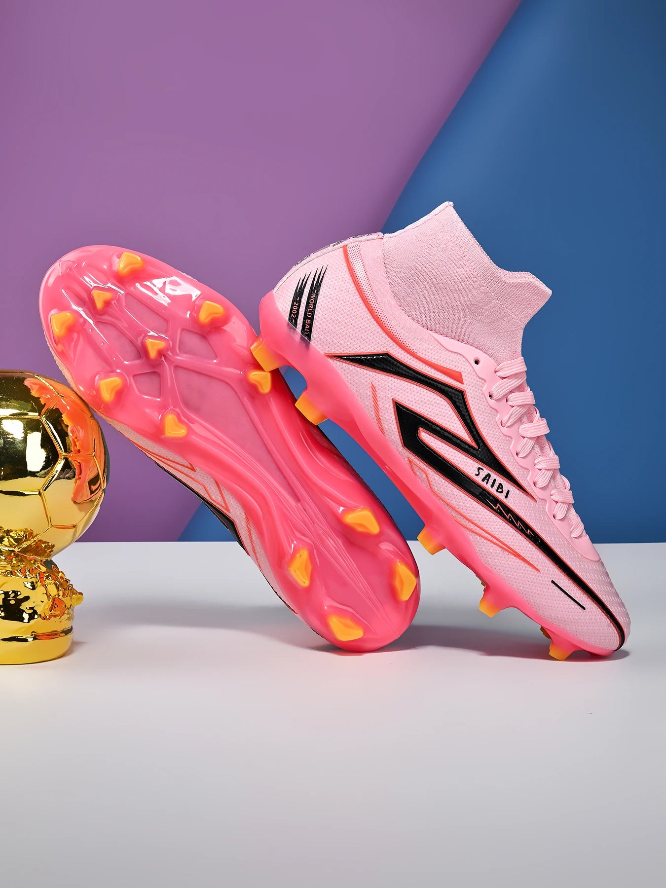 AG/FG Long Studs Soccer Shoes, PU Fabric Mixed Upper, TPU Sole Wear-Resistant Anti-Slip, Men Women Kids Youth Outdoor Sports