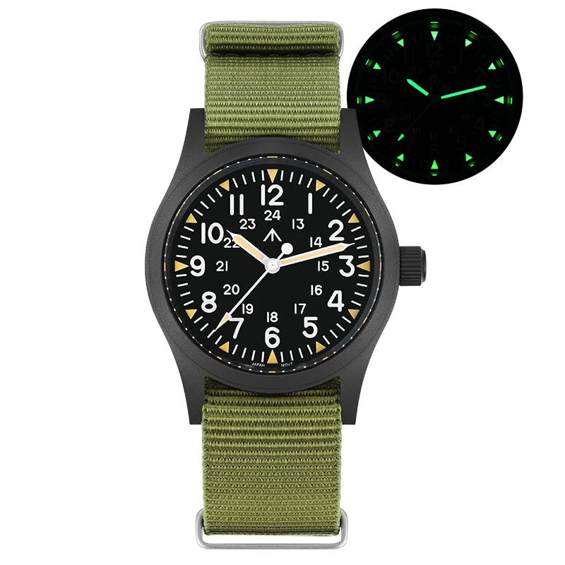 Militado ML05 38mm Vintage Watch VH31 Quartz Movement Field Watches Domed Sapphire Crystal With High Clear AR Coating Wristwatch