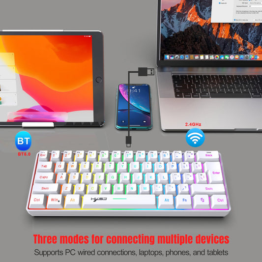 60% Wireless Gaming Keyboard, 61 Keys Triple Mode BT5.0/2.4G/USB-C Wireless Keyboard- RGB Backlit