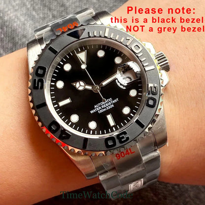 Sterile Men's Watch 40mm Genuine NH35 Automatic Movement 10ATM Water Resist Sapphire Glass Black Dial Date 316L Oyster Bracelet