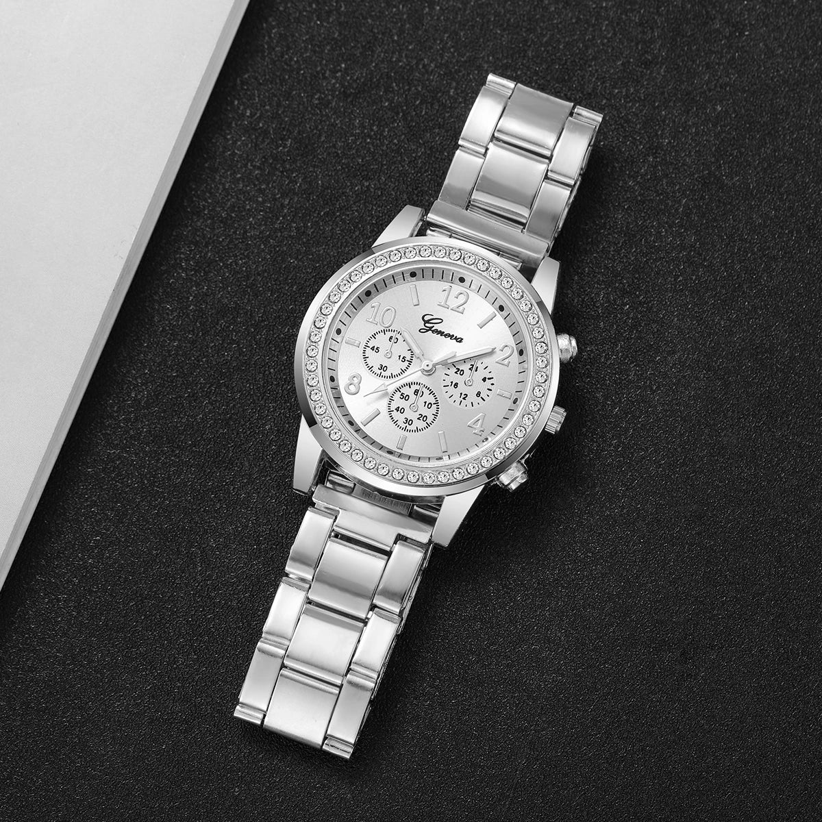 5PCS Luxury Diamond Women Watches Bracelet Set Ladies Arabic Dial Quartz Wristwatches Reloj Mujer (Without Box)