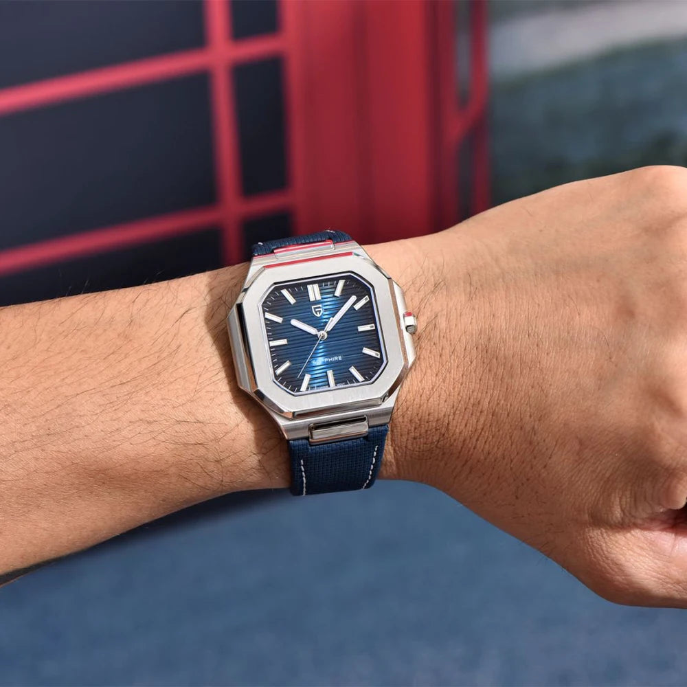 Nuovo orologio di lusso quadrato PAGANI DESIGN 2026 da uomo al quarzo, vetro zaffiro AR, movimento giapponese, luminoso, in acciaio 316L all steel