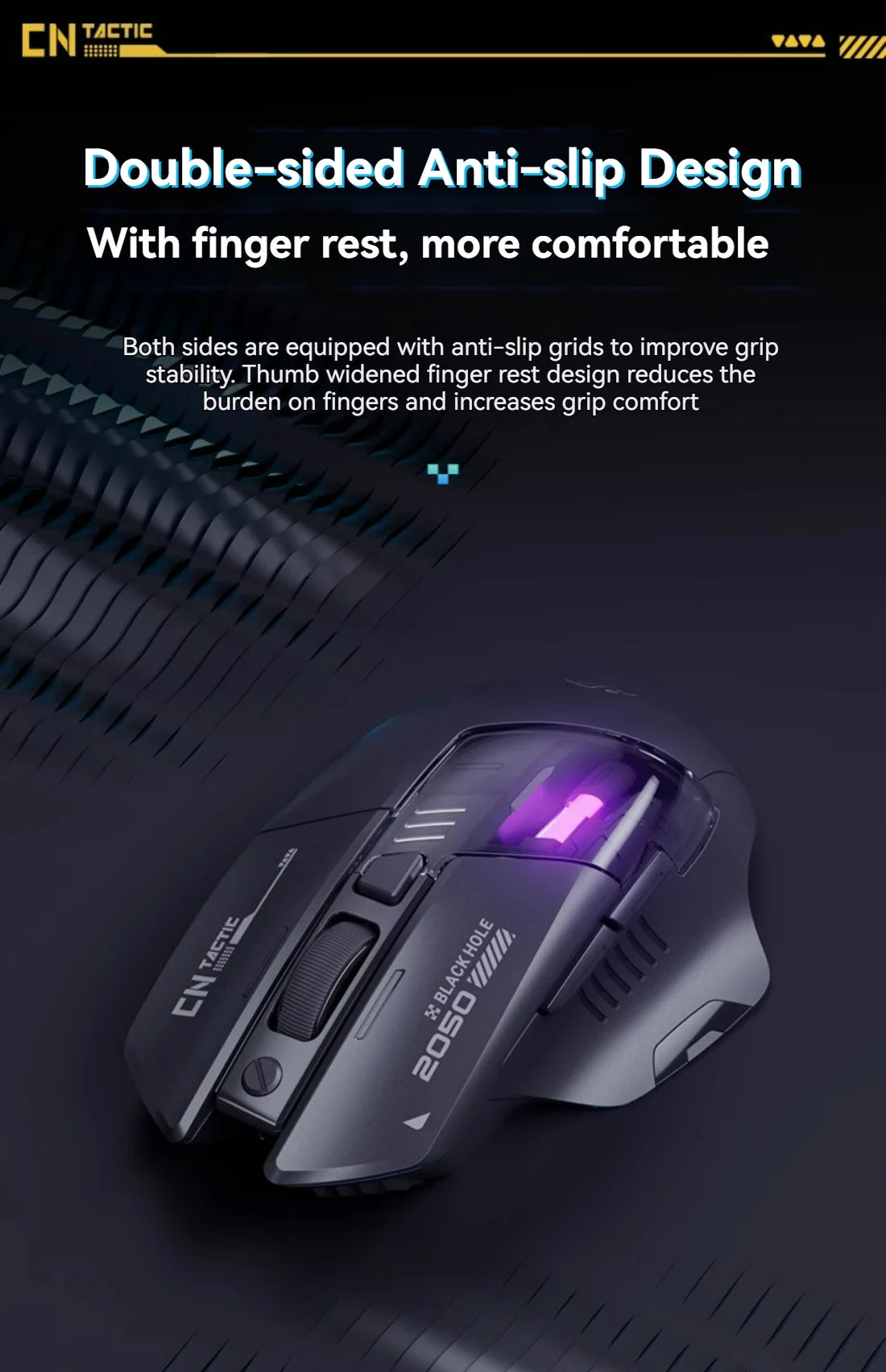 Inphic A9 Pro gamingmus med tre tilstande, farverig lysguide, strømindikator, justerbar DPI, makrodriver, ergonomisk, 12800DPI