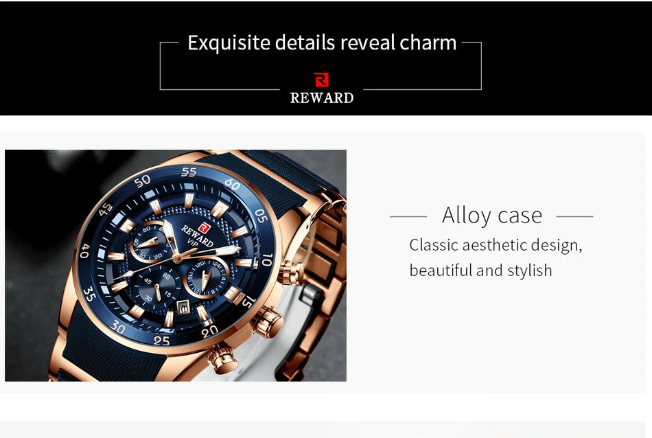 REWARD Men's Watches 81011M Sports Silicone Quartz Men's Watch Waterproof Calendar Chronograph Luminous Watches Men