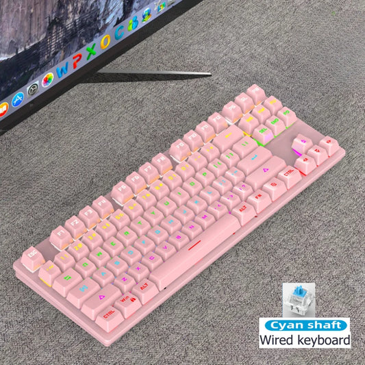 Gamer Mechanical keyboard 87 keys gaming 80% backlit key board ergonomic computer office wired mini pc numpad pink white black