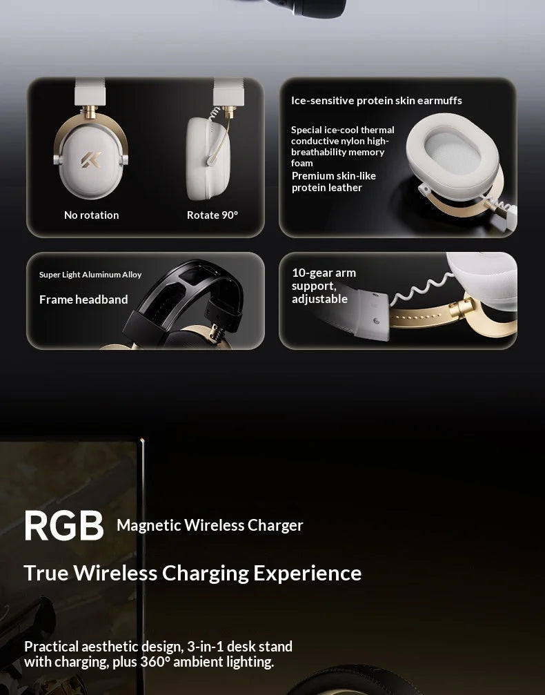 MCHOSE V9 Turbo Gaming Headset BT 2.4G Low Latency Wireless Esport With 60mm Dynamic Driver 2000mAh Magnetic Charging For Gamers
