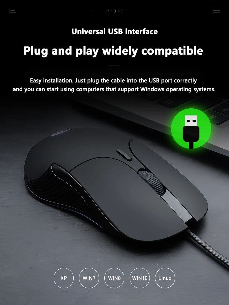 INPHIC B2 USB kabelová myš, tichá kancelářská a herní myš pro PC a notebooky
