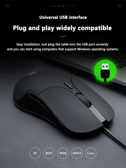 INPHIC B2 USB kabelová myš, tichá kancelářská a herní myš pro PC a notebooky
