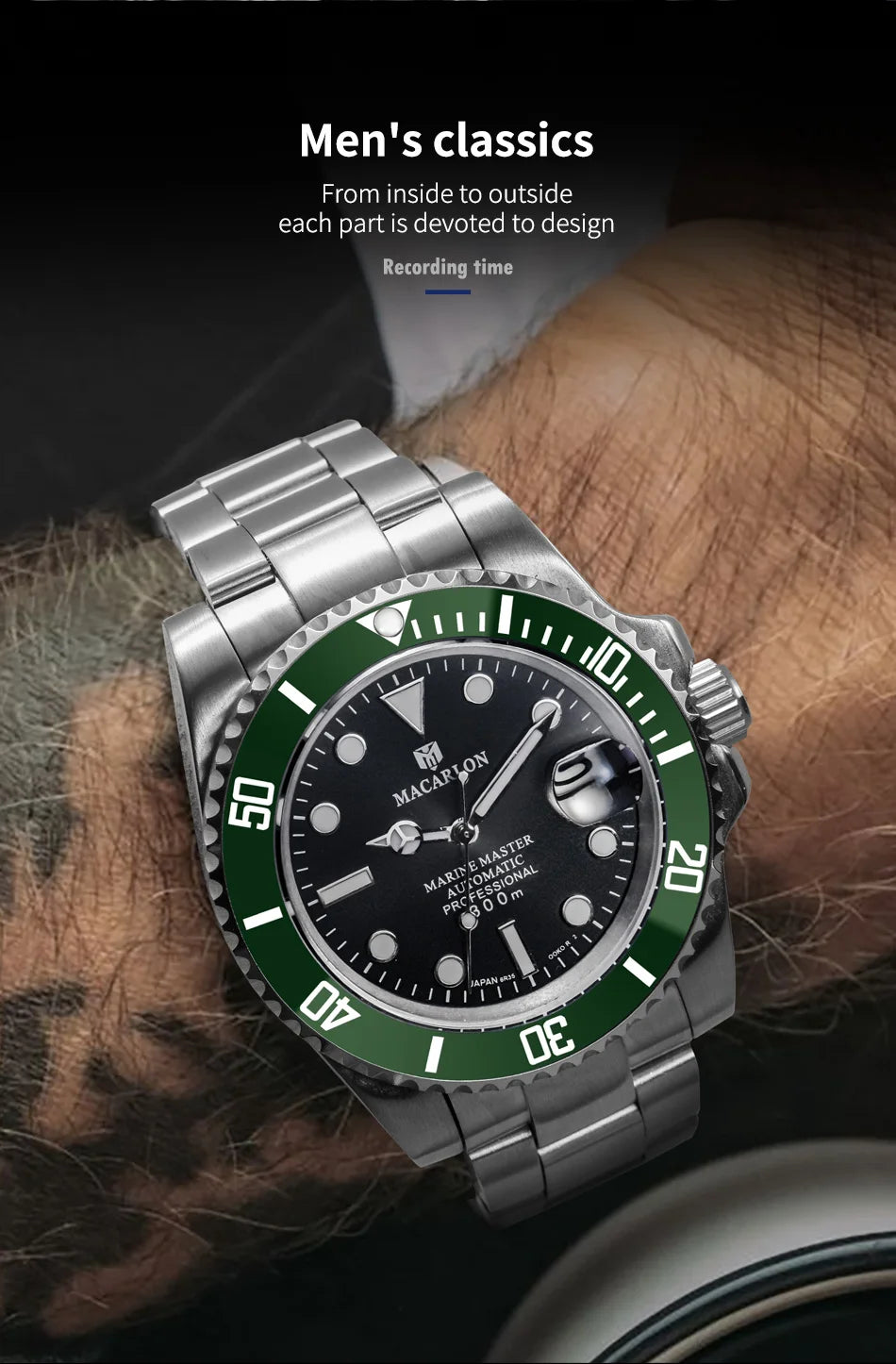 MACARLON Design New 41mm Mechanical Watch for Men Sapphire Glass Luminous Stainless Steel Waterproof China NH35 Automatic Watch TOP