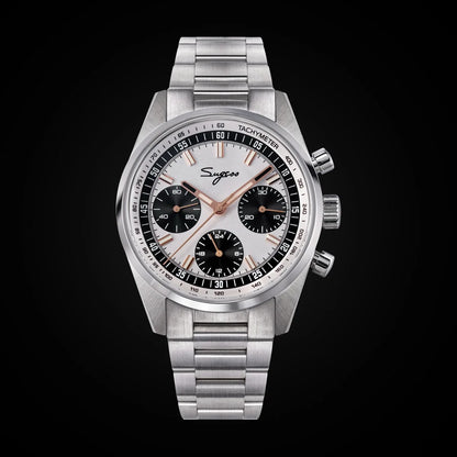 Sugess Mens Watch 38mm Chronograph Mechanical Wristwatches Tianjin Gooseneck Movement Sapphire Crystal Roulette Dial S465 new