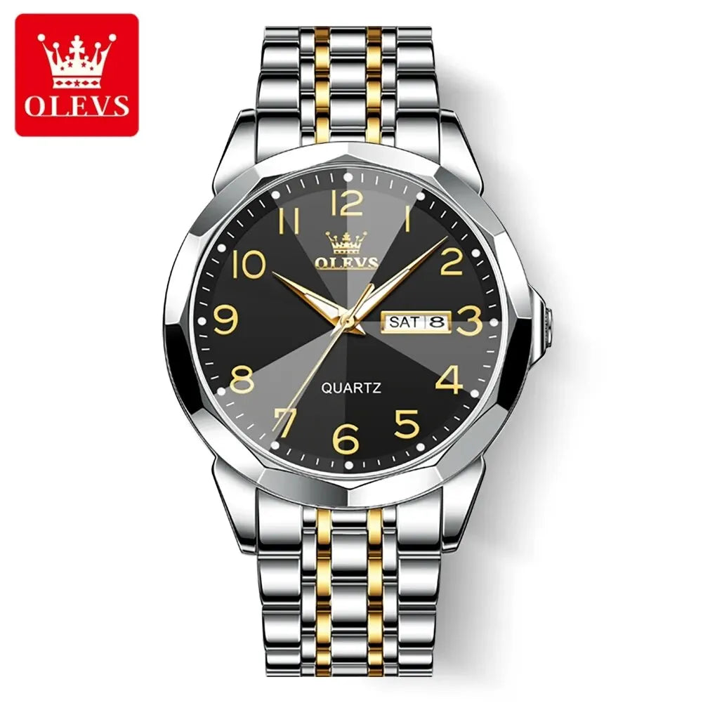 OLEVS 9970 Men’s Watch – Stylish model with digital dial, date and day display, water-resistant, luminescent, quartz – Original luxury watch