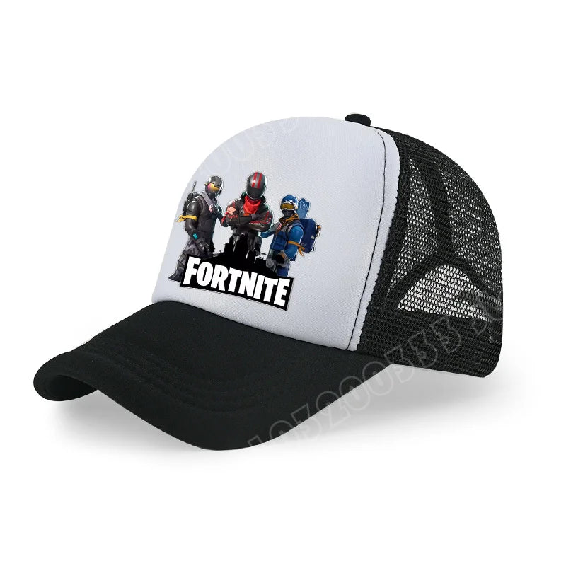 Boné de Basebol Fortnite com Estampa Cartoon do Jogo para Crianças, Boné de Verão em Malha Respirável, Boné Ajustável com Pala, Presente de Aniversário para Crianças