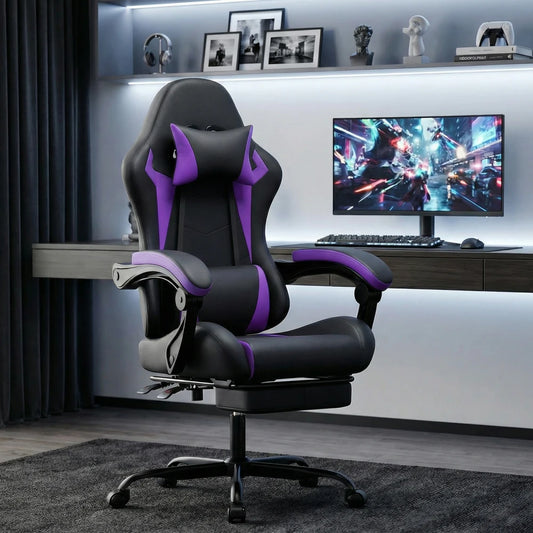 Ergonomic Gaming Chair with Lumbar Support Pillow & Headrest, Adjustable Gamer Chair with Footrest, Reclining PC Gaming Chair for Adults
