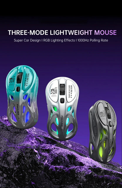 Mouse gaming RGB tri-mode wireless 2.4G, design gol și ușor, cu iluminare Chroma, cu fir și Bluetooth, controller mouse e-sports