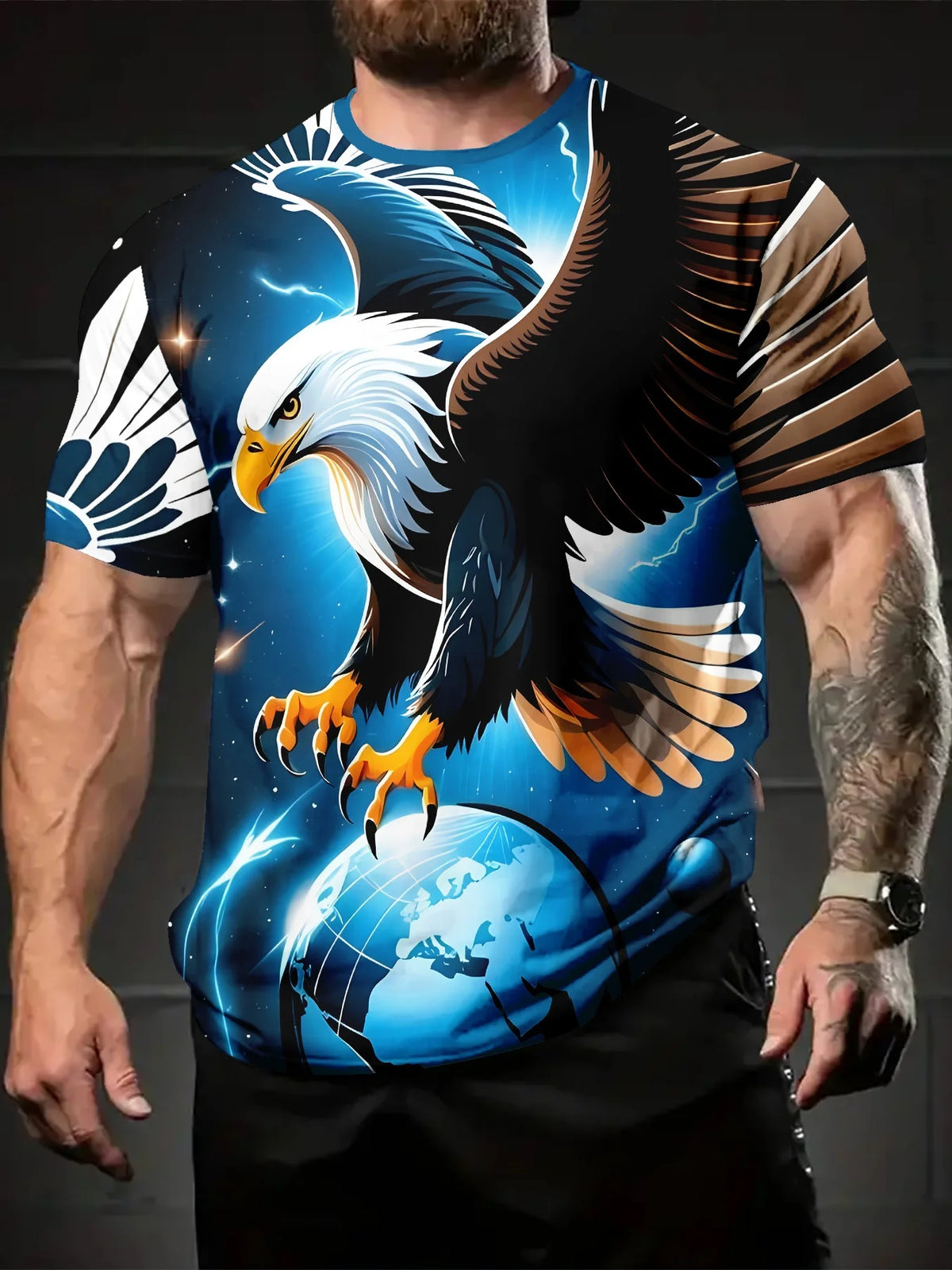 Modne majice z grafiko Eagle Luksuzne majice Poletne moške majice Sproščene majice Majice s kratkimi rokavi 3D-tiskanje Moška oblačila