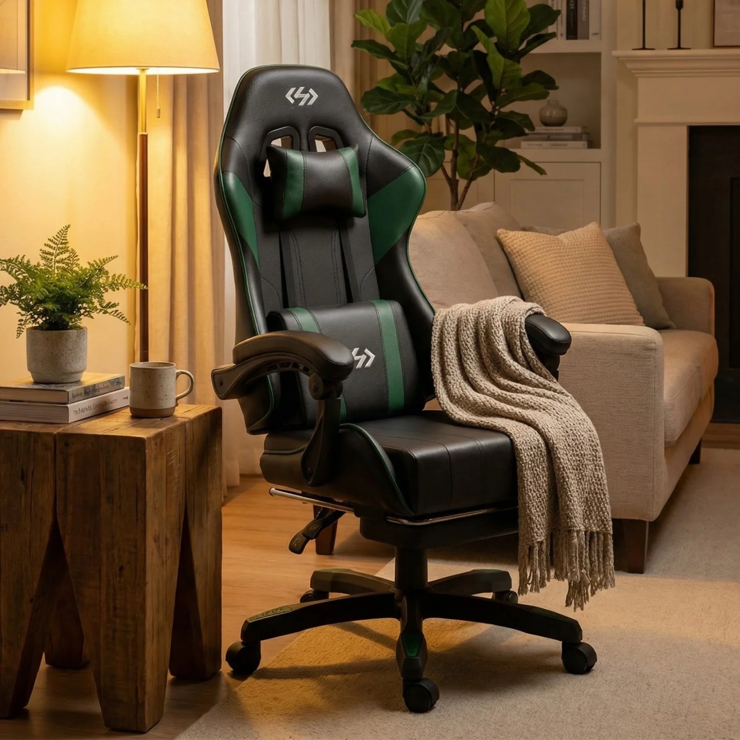 Ergonomic Gaming Chair, Computer Office Chair with Footrest Headrest, Adjustable Height & Backrest Office Chair for Adult