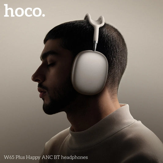 Casque Bluetooth HOCO W65 Plus ANC à réduction de bruit, circum-auriculaire, sans fil, grand écouteur, son Hi-Fi, casque sport avec bouton