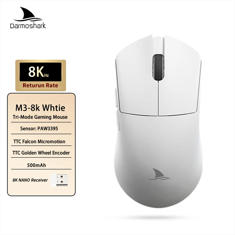 Darmoshark M3 V2 Gaming Mouse Double 8K Wireless Tri Mode 26KDPI PAW3395 Sensor Big Hand Game Macro Mouse For Computer Laptop PC