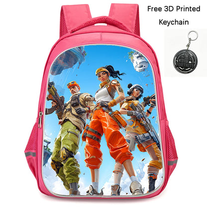 FORTNITE 16-inch Durable Lightweight Backpack, Dual Zipper Pockets, Cartoon Style for Boys & Girls 6-10,Free 3D Printed Keychain