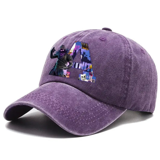 Fortnite A-Z Letter Adult Baseball Cap Men Women Adjustable Hat Washed Denim Retro Hip Hop Sun Hat Outdoor Sports Accessory Gift