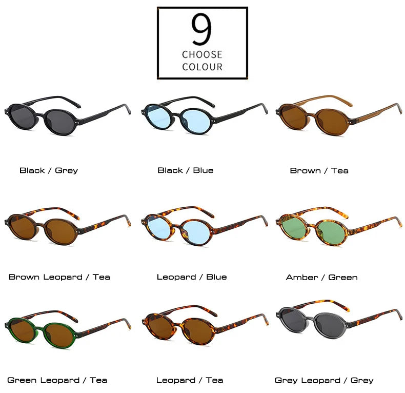 SO&EI Retro Small Oval Sunglasses Women Fashion Rivets Leopard Men Punk Shades UV400 Sun Glasses