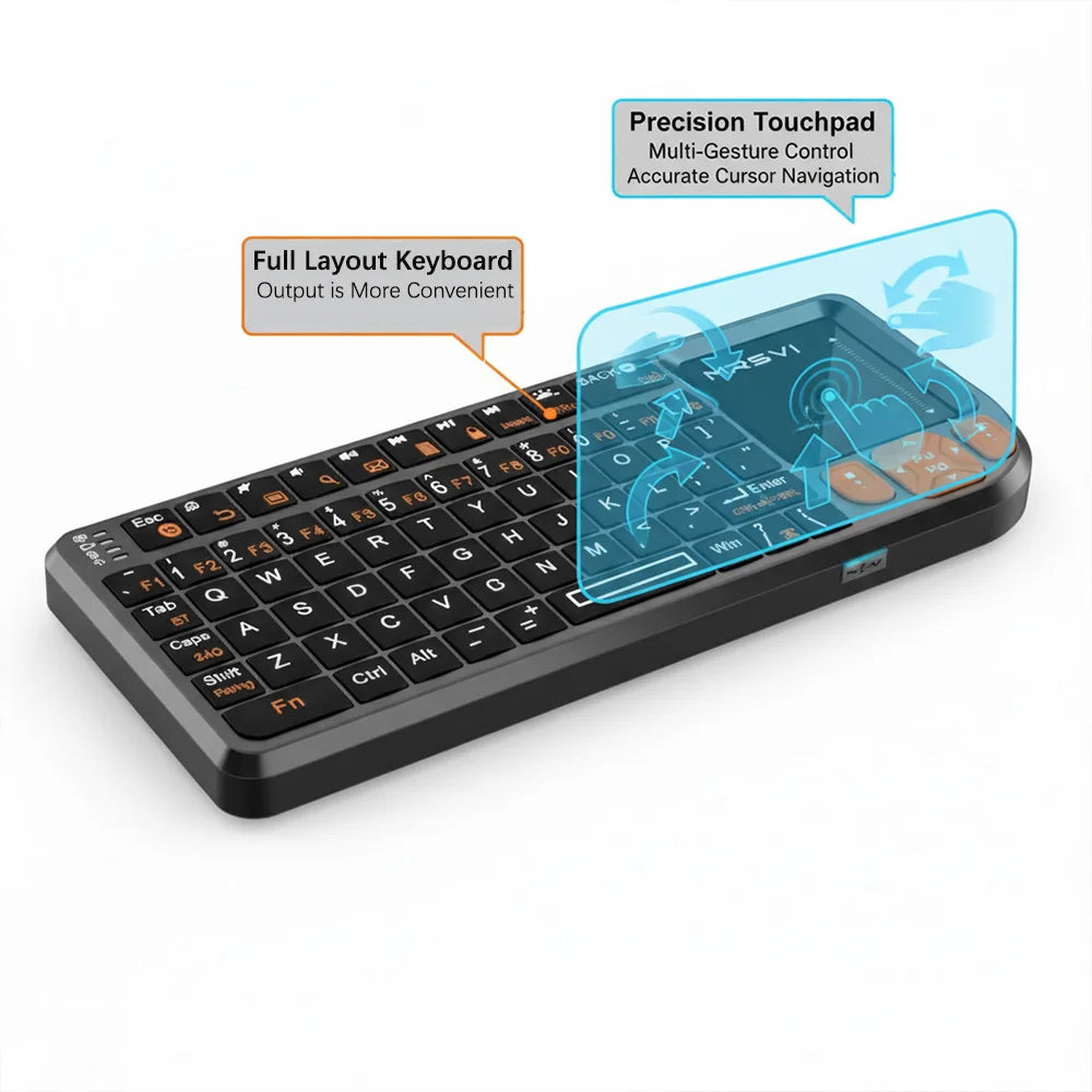 MRSVI Mini Tastiera Bluetooth A8 PLUS, tastiera wireless retroilluminata 2.4GHz con touchpad per Android TV Box, Mac, laptop, Windows