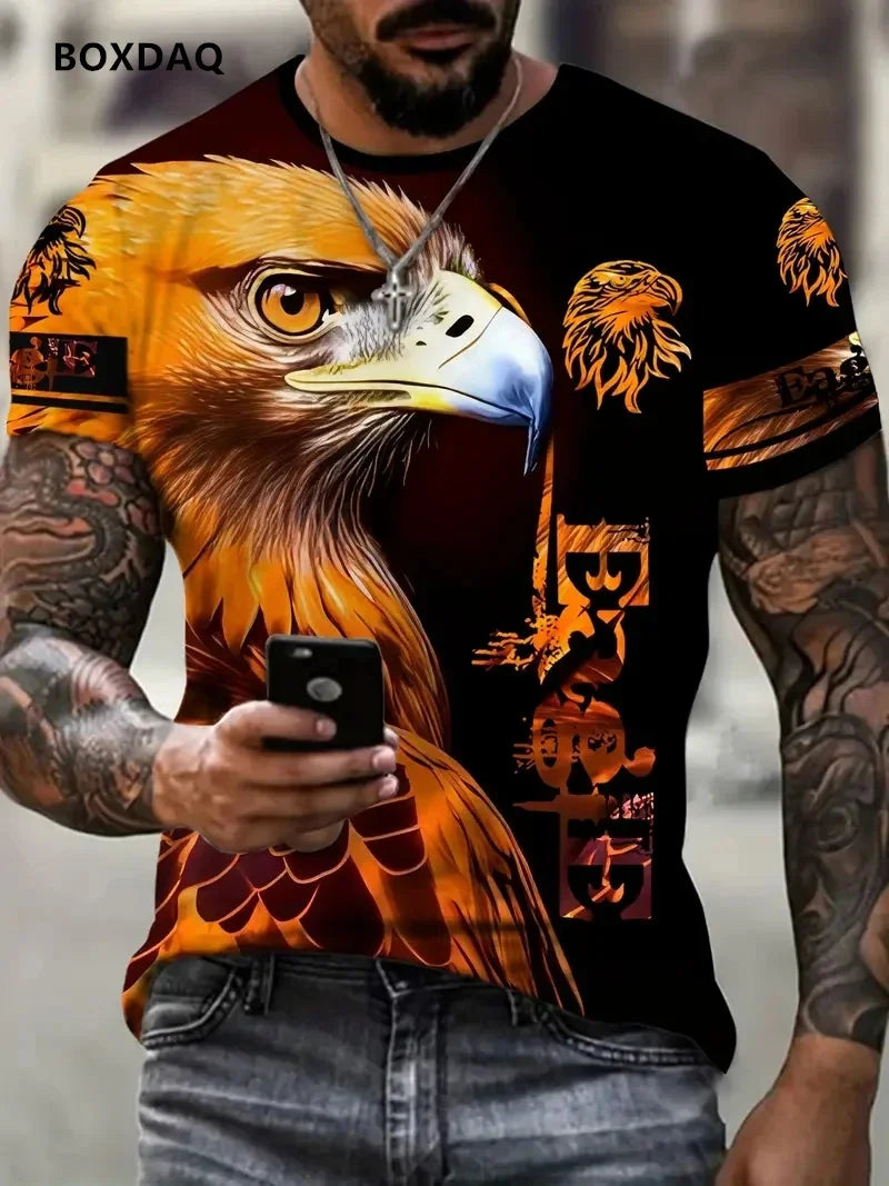 Tricou bărbătesc Fashion Eagle, lejer, cu guler O, top casual cu mânecă scurtă, imprimeu 3D cu animal, tricou streetwear, mărime mare 6XL, respirabil