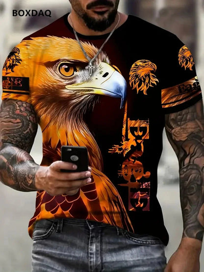 Tricou bărbătesc Fashion Eagle, lejer, cu guler O, top casual cu mânecă scurtă, imprimeu 3D cu animal, tricou streetwear, mărime mare 6XL, respirabil