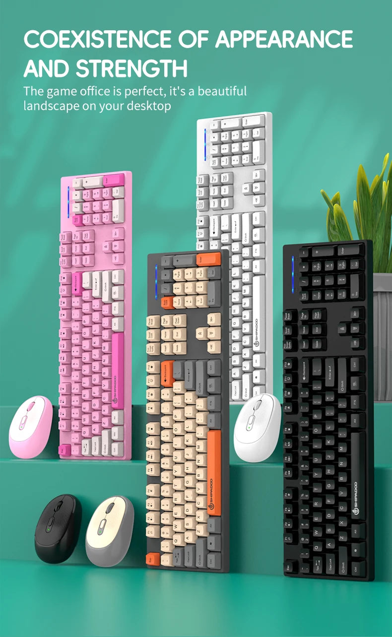 Conjunto Teclado e Rato Sem Fios NexusClick para Gaming e Escritório, Poupança de Energia Inteligente, Tamanho Completo, 104 Teclas, 1600DPI Ajustável, USB para Portátil e PC