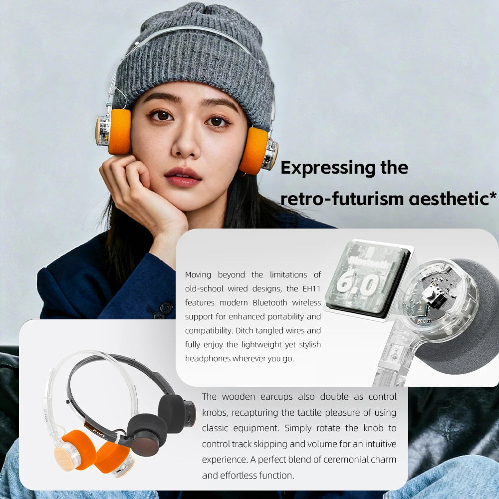 FIIO EH11 On-Ear-Bluetooth-Kopfhörer – Hi-Res LDAC kabelloses Bass-Headset, 30H Akku, Dual-Device-Verbindung & leichtes Retro-Design