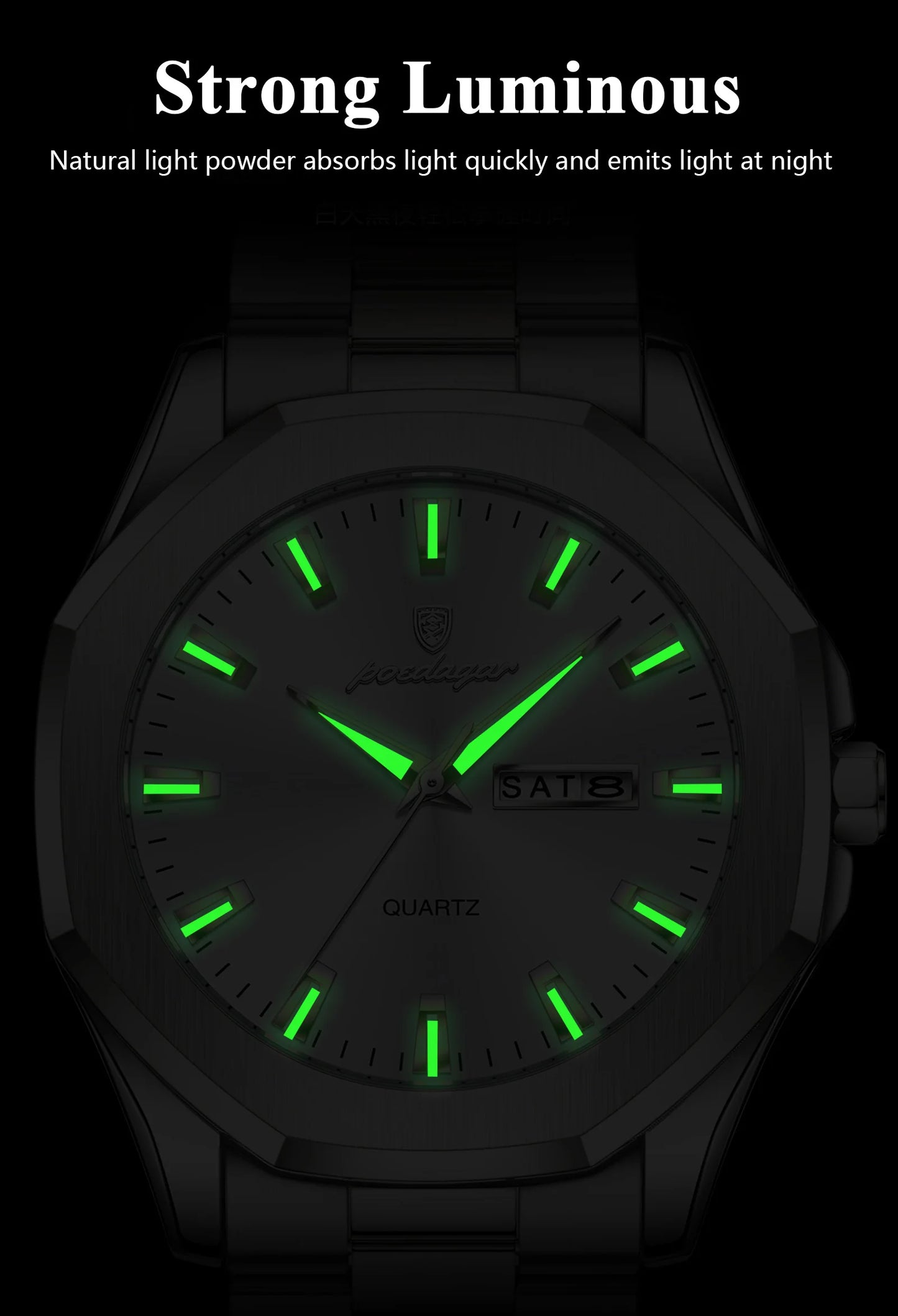 POEDAGAR Luxury Men Wristwatch Waterproof Luminous Week Date Casual Man Clock Stainless Steel Quartz Fashion Men's Watches Reloj