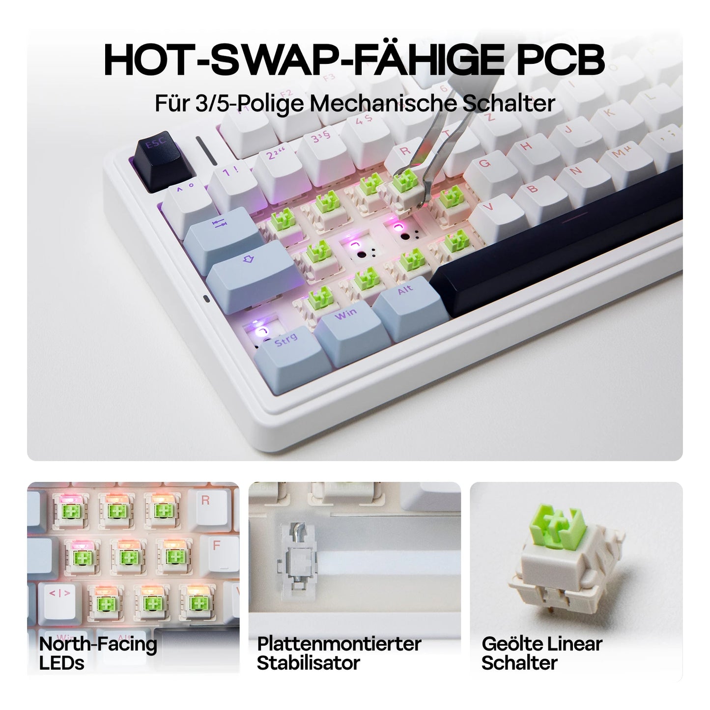 Teclado mecánico inalámbrico EPOMAKER x AULA F75 ISO-DE con conectividad trimodo, distribución alemana QWERTZ y batería de 4000 mAh
