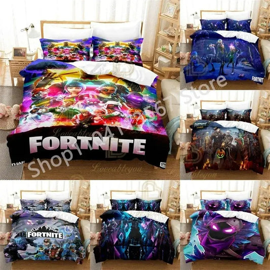 Set copripiumino F-Fortnite 3PCS Battle Royale per bambini, con copripiumino, trapunta e federa, misura matrimoniale, decorazione in biancheria da camera Victory Game
