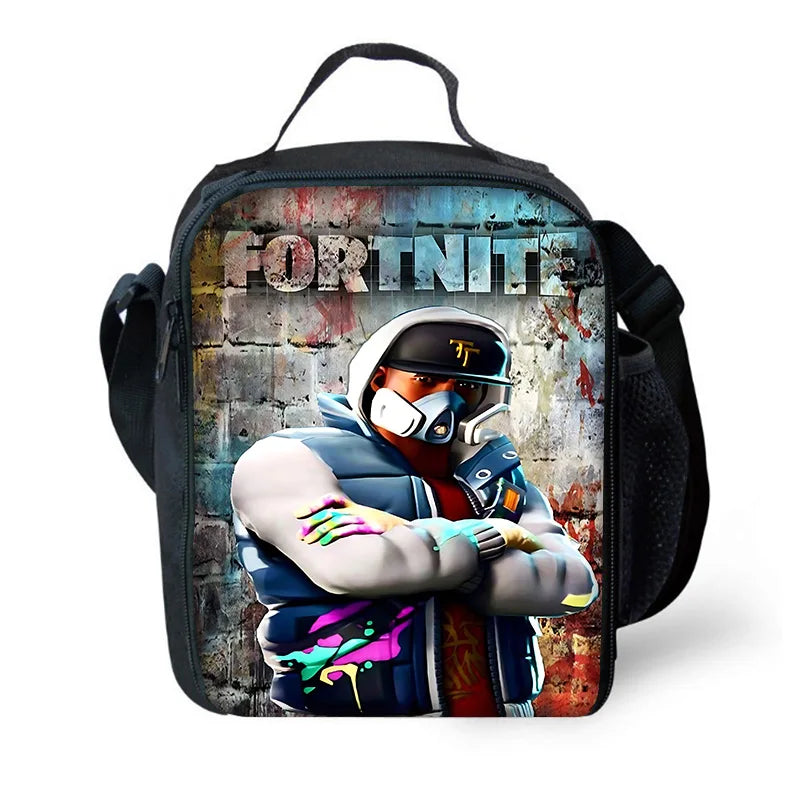 Детска изолирана чанта F-FortniteS с голям капацитет за гореща храна, за момчета, момичета и ученици, за пикник на открито, многократна термо охладителна кутия за обяд