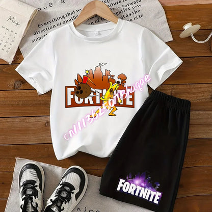Fortnite Series T-Shirt- und Shorts-Set für Kinder, Hot-Game-Oberteil und Hose, sommerliches, niedliches Homewear-Loungewear-Outfit, Geburtstagsgeschenk