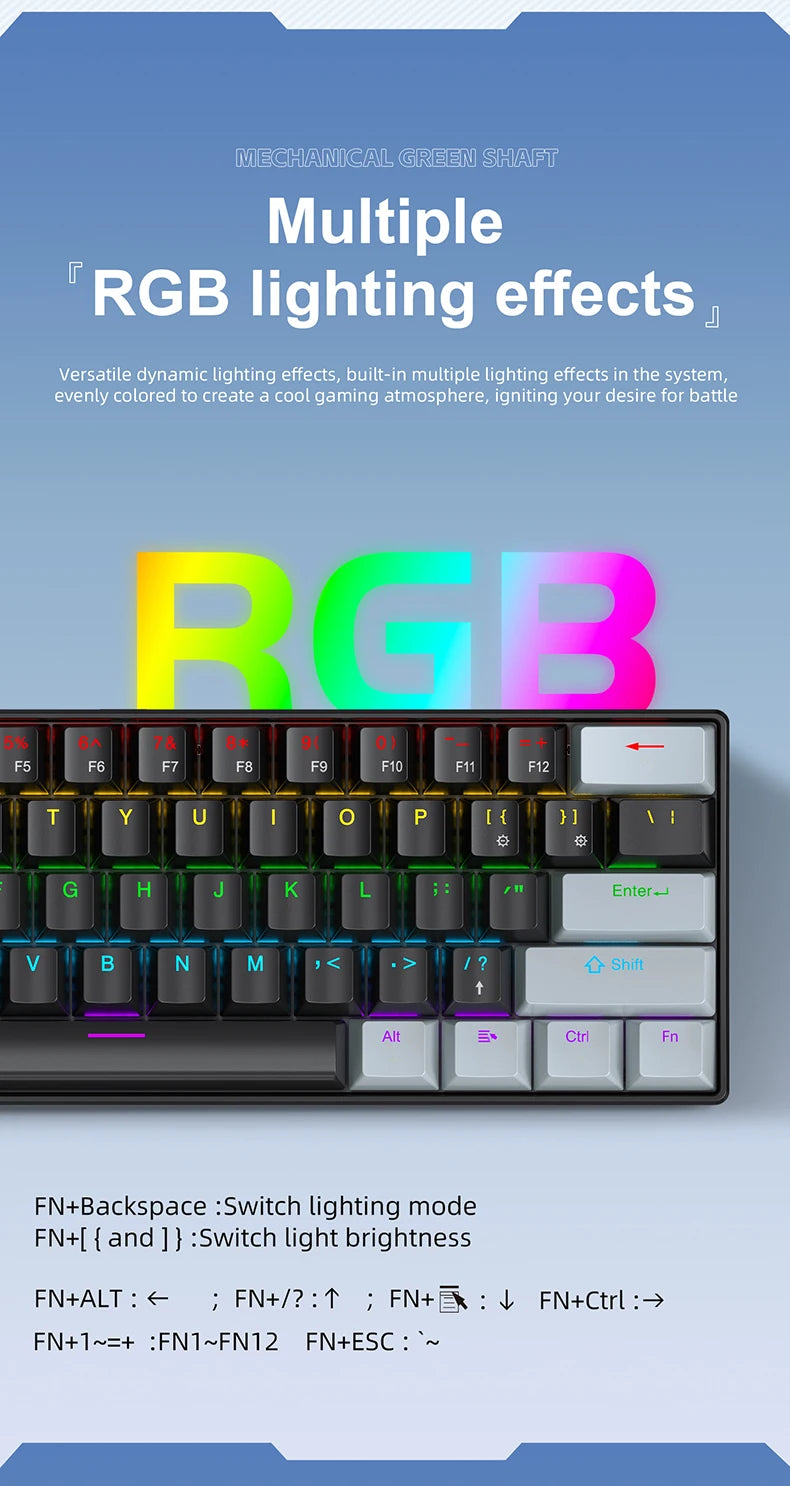 APAYADO K61 Mini Mechanische Tastatur, kabelgebunden, 61 Tasten, Phantom RGB, mechanischer Schalter in Schwarz/Weiß/Rot/Blau für Gaming, 60 % tragbar
