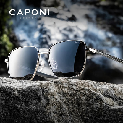 CAPONI Polarized Sun Glasses For Men Light Carbon Fiber Photochromic Black Shades Driving UV420 Oil-proof Lenses Eyewear BS34713