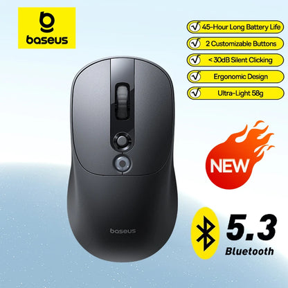 【NAUJIENA】Baseus EM2 ergonominė belaidė pelė, Bluetooth 5.3, 2.4G, Type-C įkrovimas, itin lengva tyli pelė su pritaikomu mygtuku